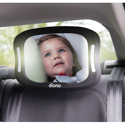 Diono - Easy View™ XXL - Miroir de voiture de bébé surdimensionné avec lumière LED